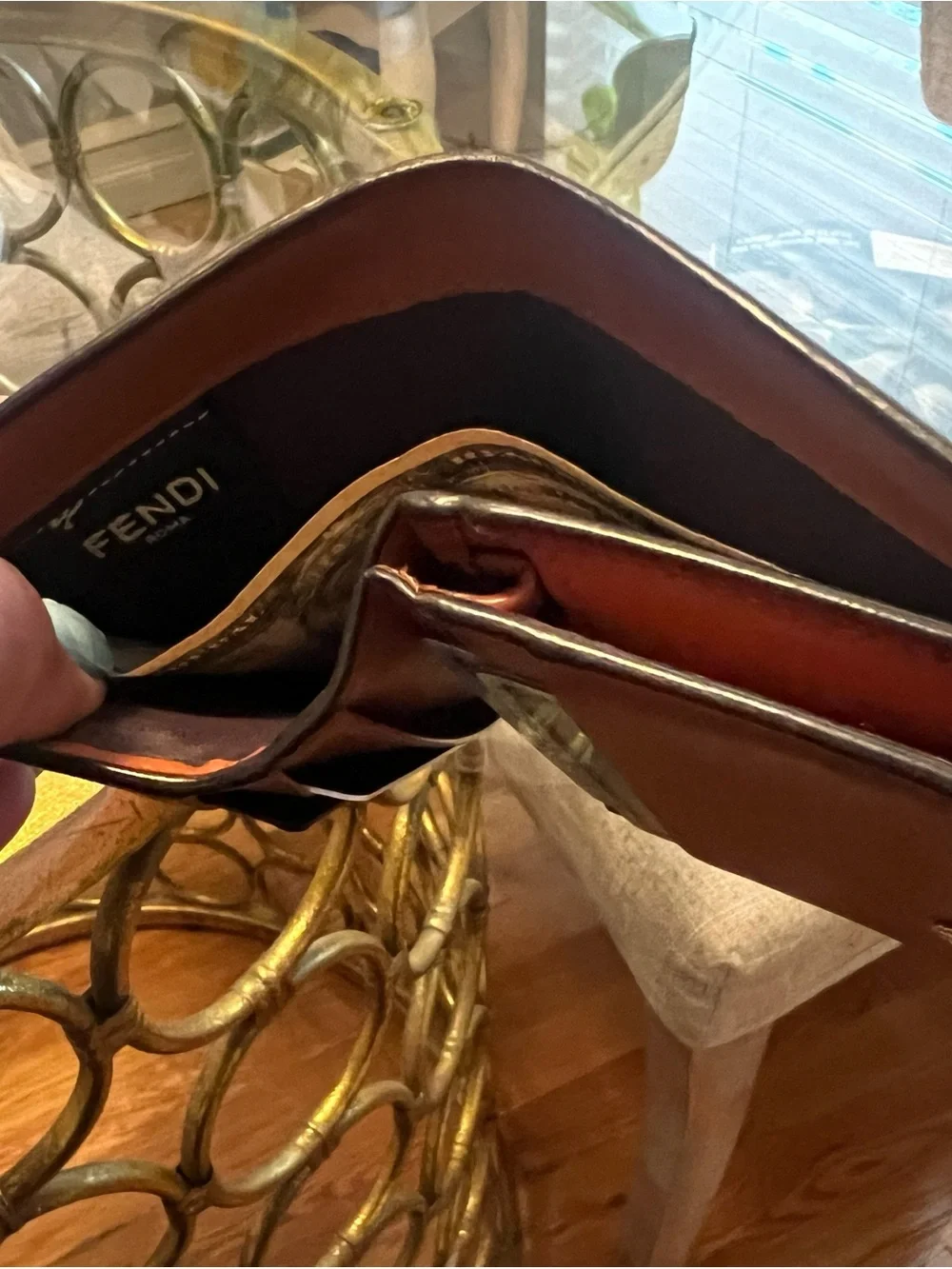FENDI Calfskin Card Holder in Cuoio